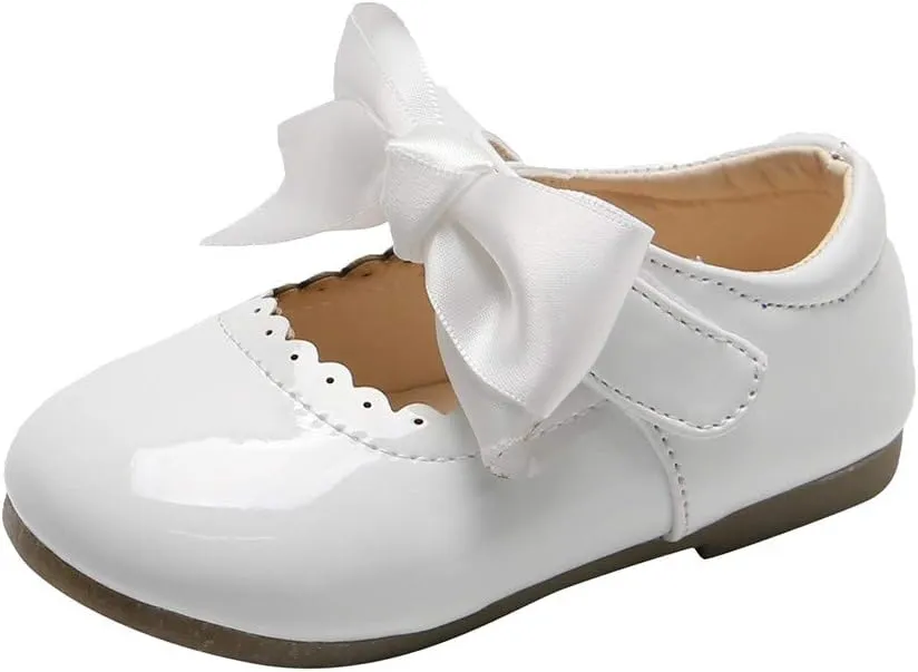 Girls Dress Leather Shoes Bow Princess Flat Adorable Shoes for Toddler/Little/Big Kids Wedding Church