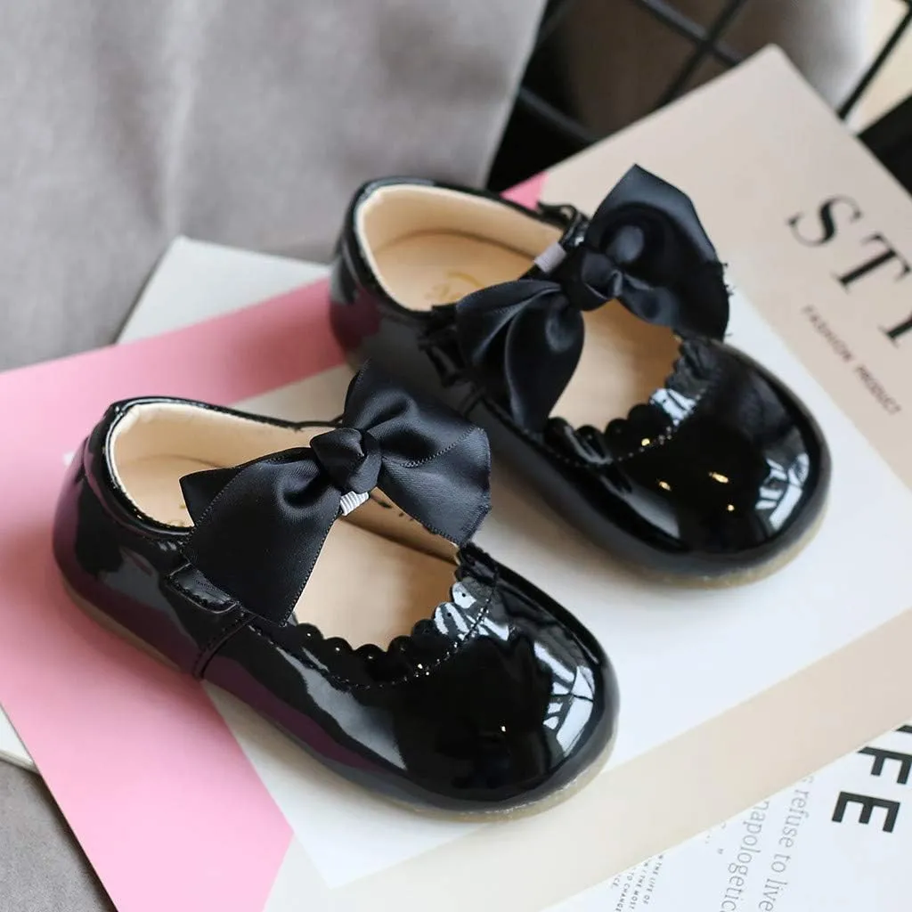 Girls Dress Leather Shoes Bow Princess Flat Adorable Shoes for Toddler/Little/Big Kids Wedding Church