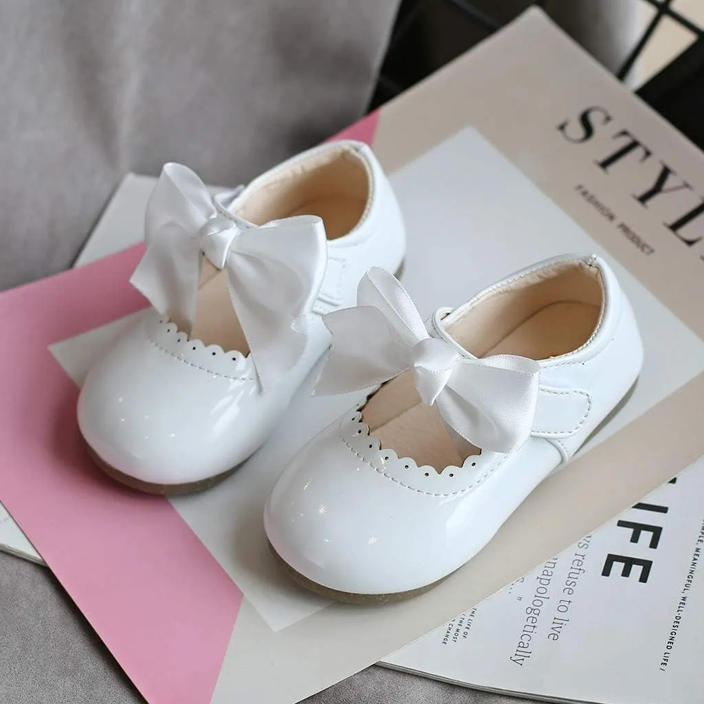Girls Dress Leather Shoes Bow Princess Flat Adorable Shoes for Toddler/Little/Big Kids Wedding Church