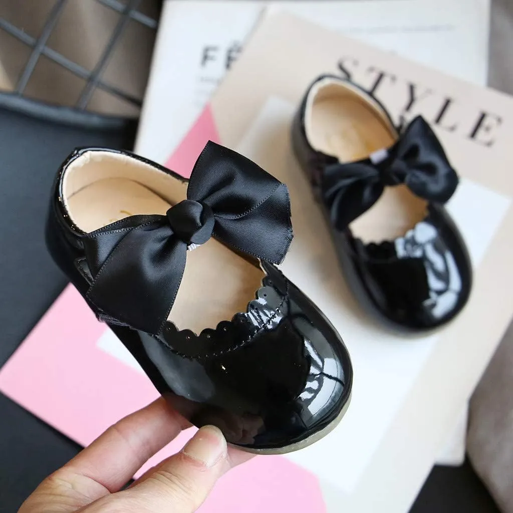 Girls Dress Leather Shoes Bow Princess Flat Adorable Shoes for Toddler/Little/Big Kids Wedding Church