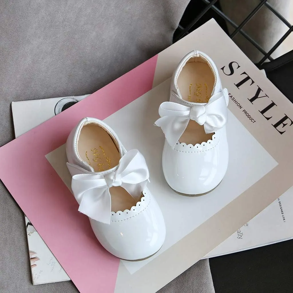 Girls Dress Leather Shoes Bow Princess Flat Adorable Shoes for Toddler/Little/Big Kids Wedding Church