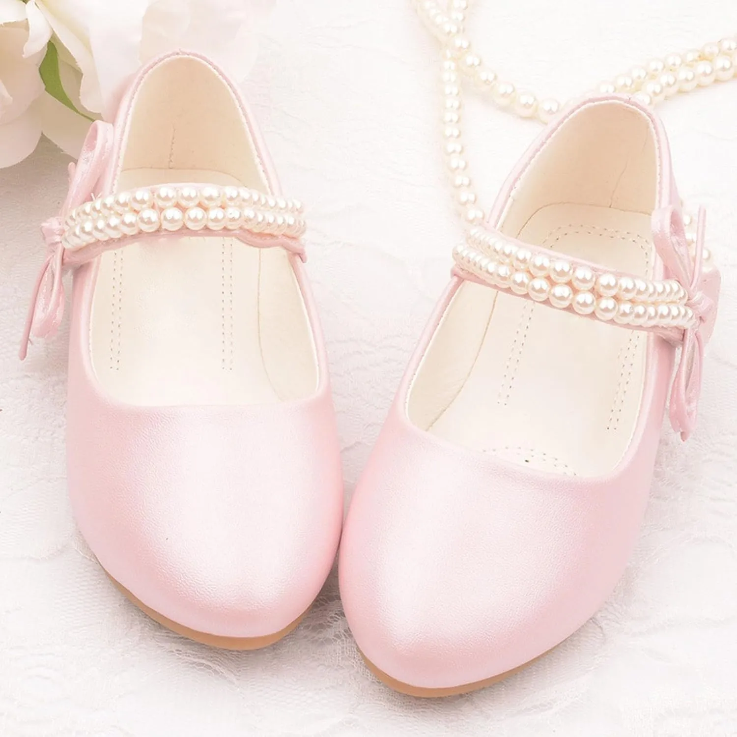 Girls Dress Mary Jane Pearl Ballet Soft Sole Flat Toddler/Big Kids Wedding Party School Princess Flower Shoes