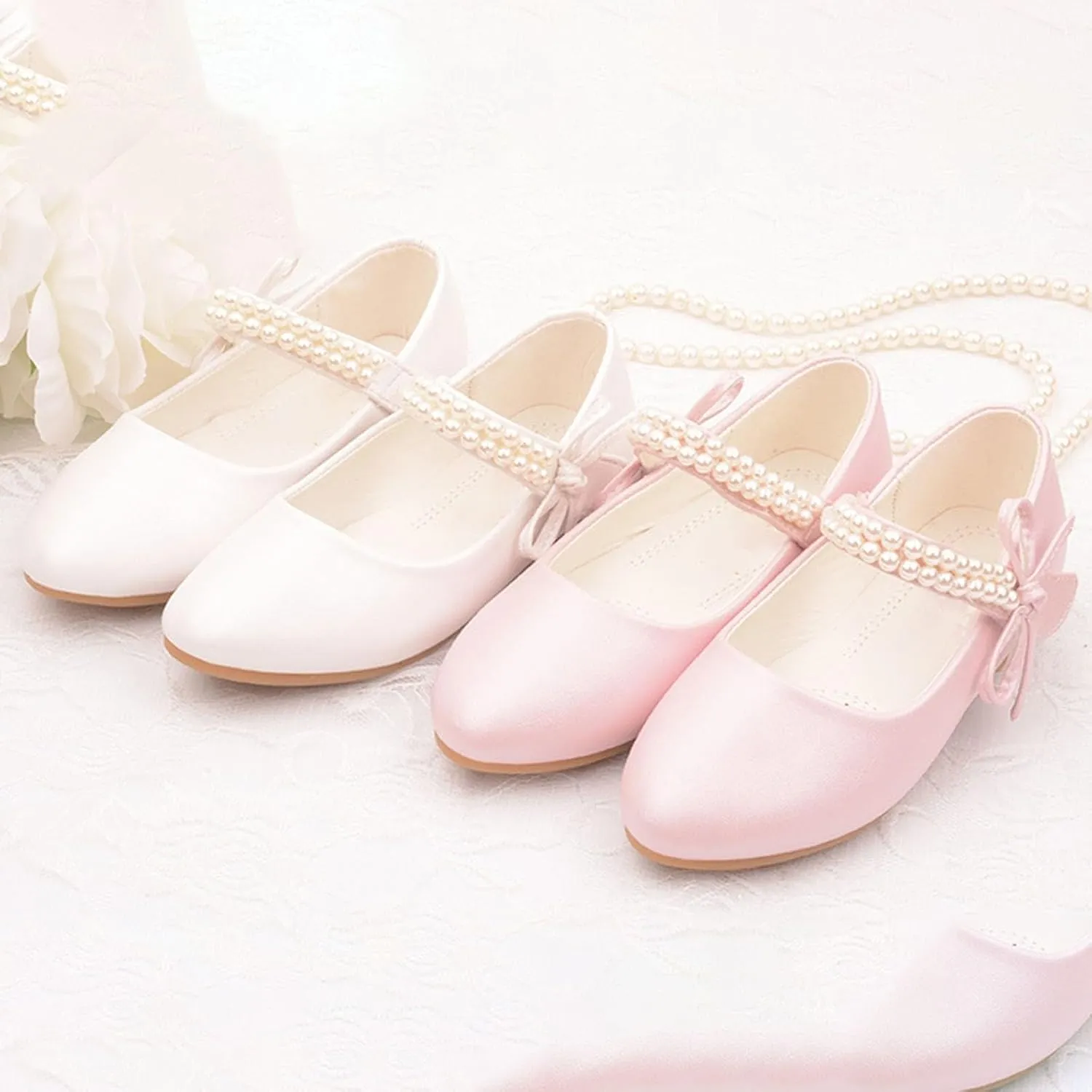 Girls Dress Mary Jane Pearl Ballet Soft Sole Flat Toddler/Big Kids Wedding Party School Princess Flower Shoes