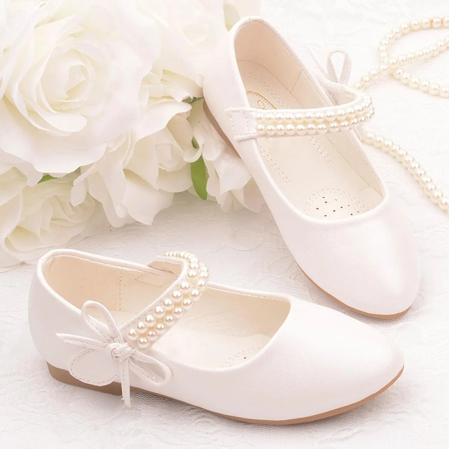 Girls Dress Mary Jane Pearl Ballet Soft Sole Flat Toddler/Big Kids Wedding Party School Princess Flower Shoes