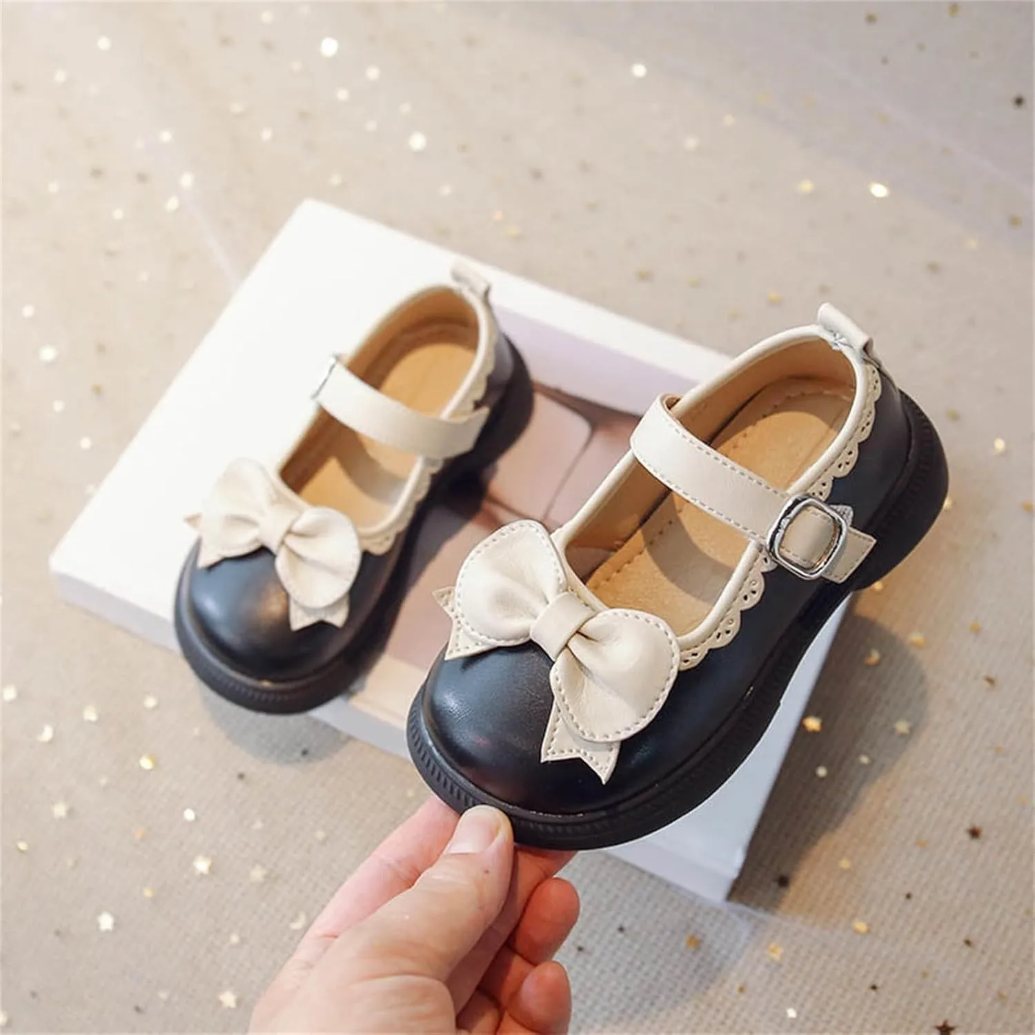 Girls Dress Shoes Cute Bow Mary Jane Shoes Ballerina With Satin Ankle Tie For Wedding preemie baby girls clothes
