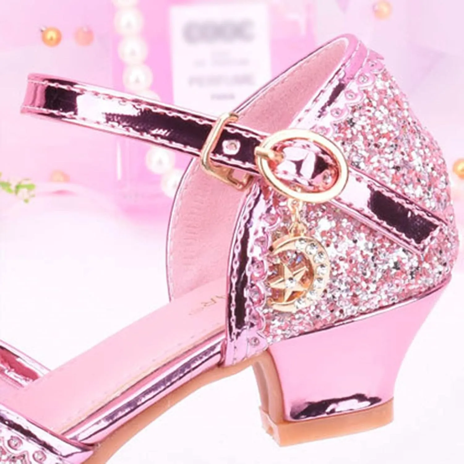Girls High Heels Dress Flat Big Kids Flower Glitter Princess Sandals for Party Wedding Open Toe Mary Jane Shoes