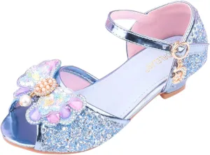 Girls High Heels Dress Flat Big Kids Flower Glitter Princess Sandals for Party Wedding Open Toe Mary Jane Shoes