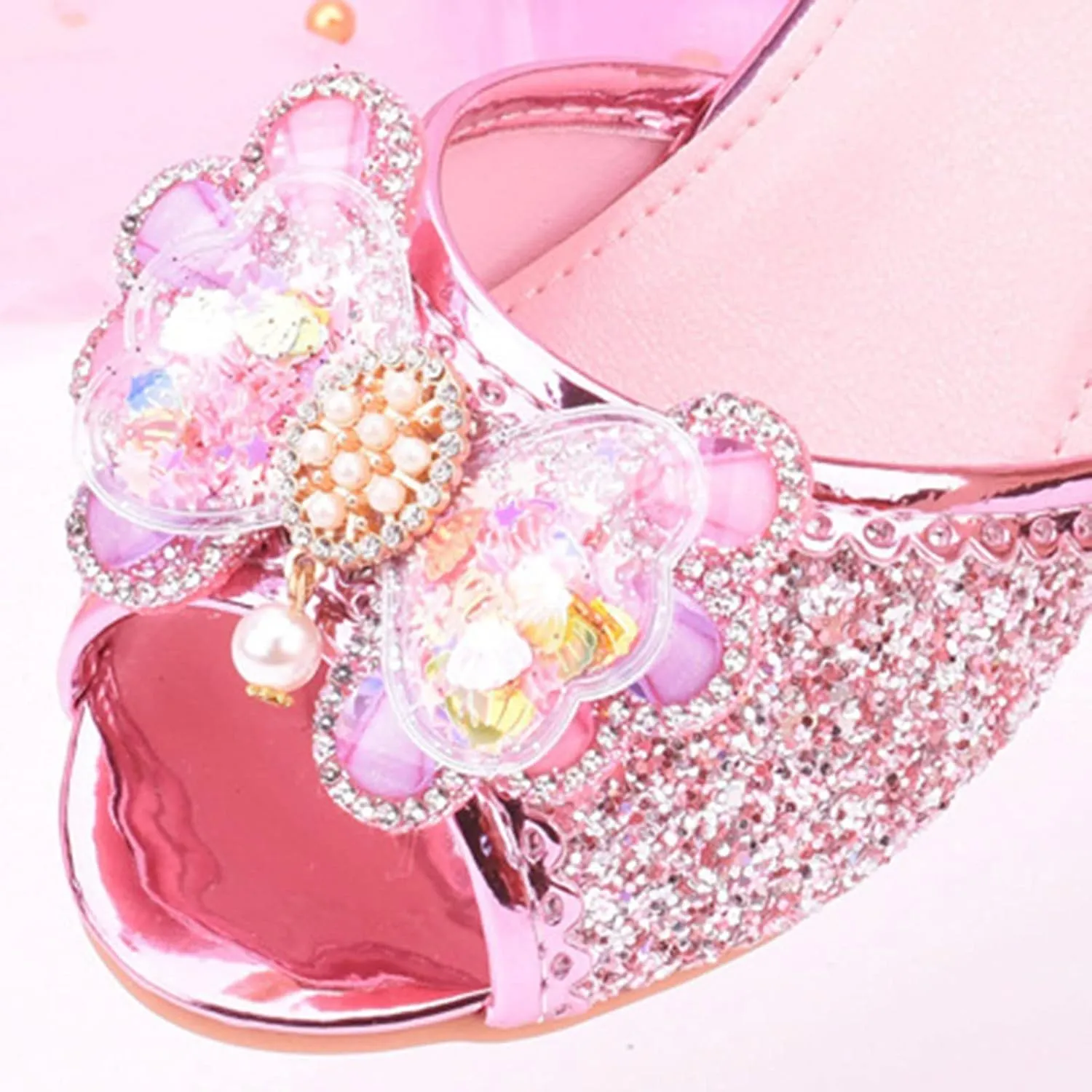 Girls High Heels Dress Flat Big Kids Flower Glitter Princess Sandals for Party Wedding Open Toe Mary Jane Shoes