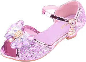 Girls High Heels Dress Flat Big Kids Flower Glitter Princess Sandals for Party Wedding Open Toe Mary Jane Shoes