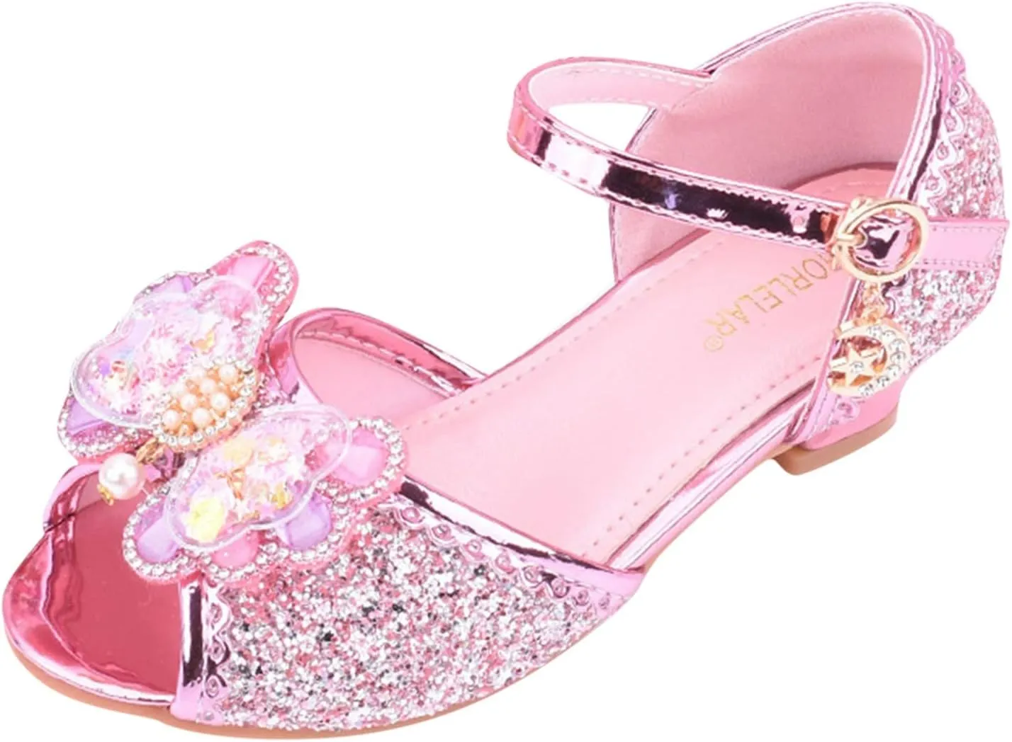 Girls High Heels Dress Flat Big Kids Flower Glitter Princess Sandals for Party Wedding Open Toe Mary Jane Shoes