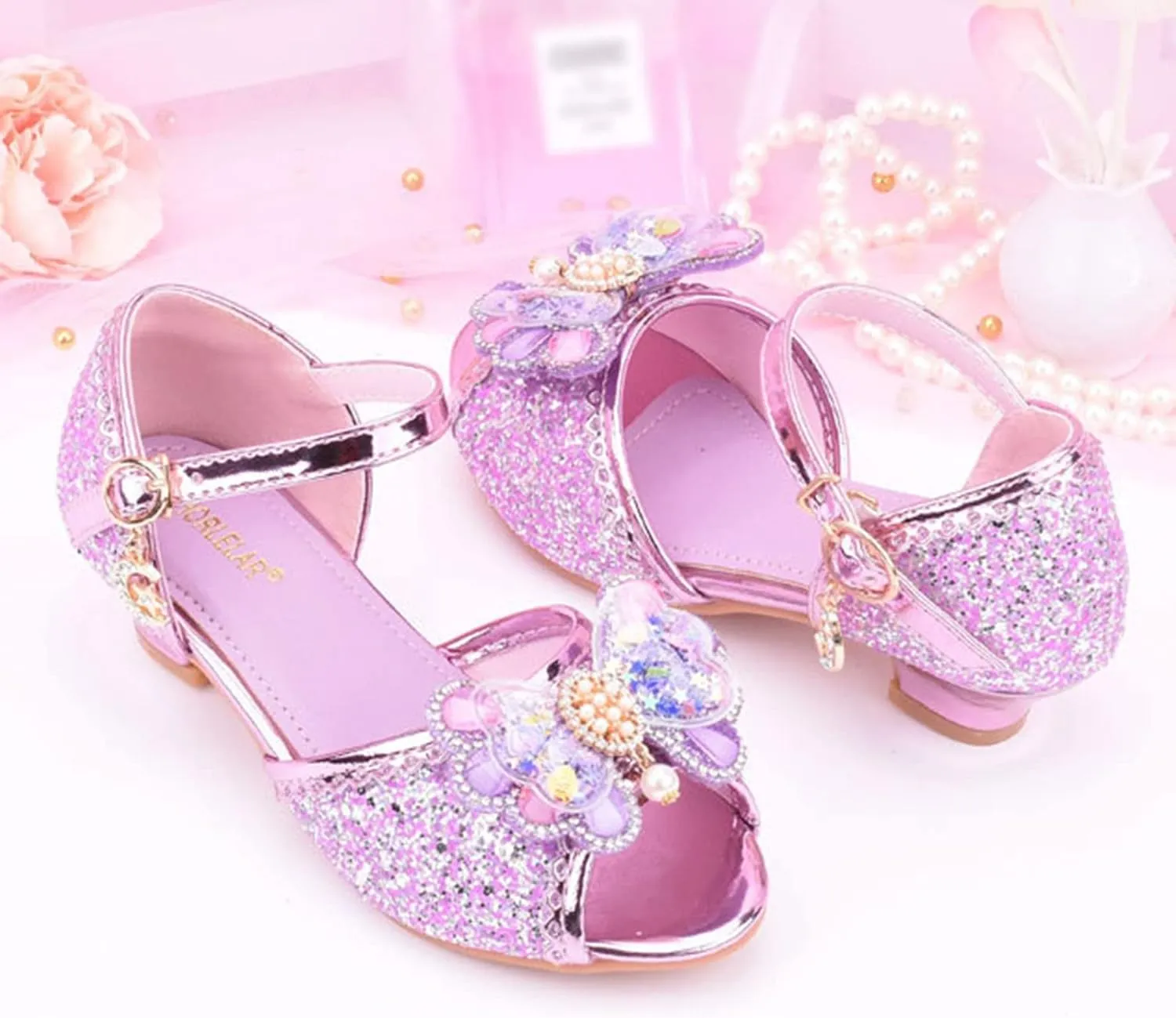Girls High Heels Dress Flat Big Kids Flower Glitter Princess Sandals for Party Wedding Open Toe Mary Jane Shoes