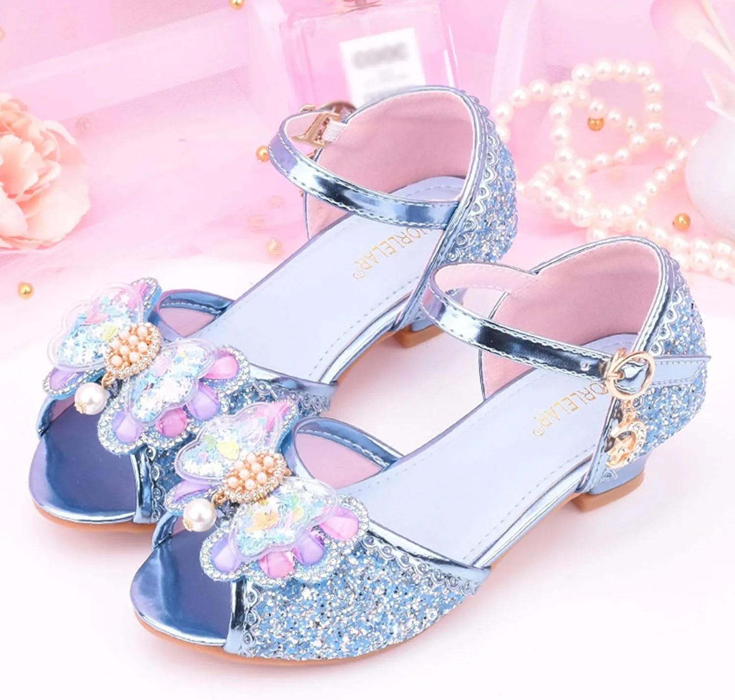 Girls High Heels Dress Flat Big Kids Flower Glitter Princess Sandals for Party Wedding Open Toe Mary Jane Shoes