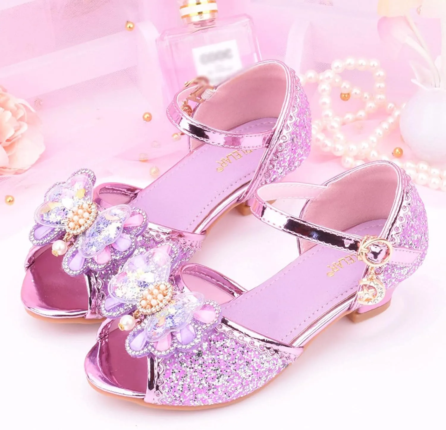 Girls High Heels Dress Flat Big Kids Flower Glitter Princess Sandals for Party Wedding Open Toe Mary Jane Shoes