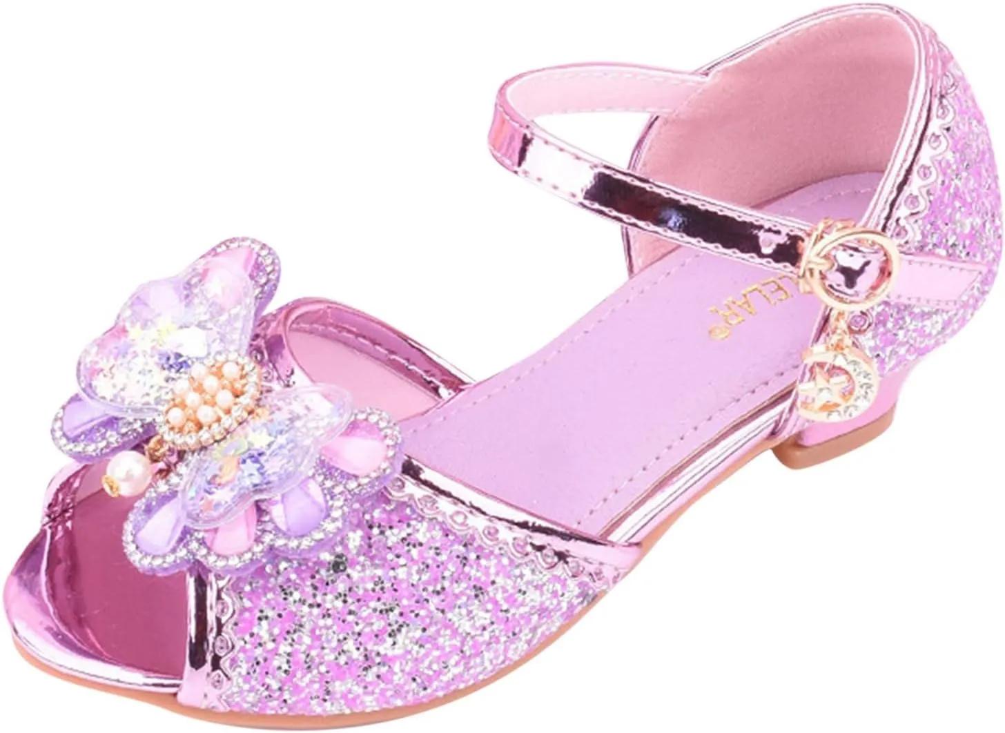 Girls High Heels Dress Flat Big Kids Flower Glitter Princess Sandals for Party Wedding Open Toe Mary Jane Shoes