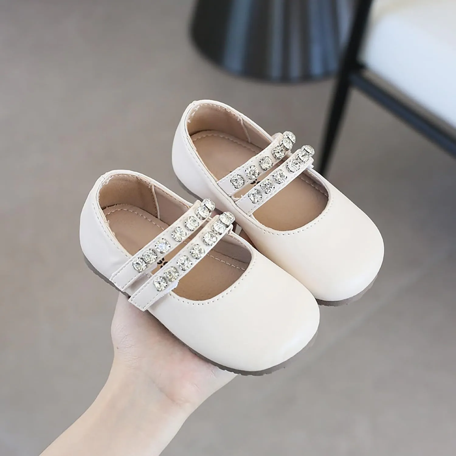 Girls Leather Flat Mary Jane Dress Shoes with Pearl Strap Kids Wedding Part School niform occasins Shoes