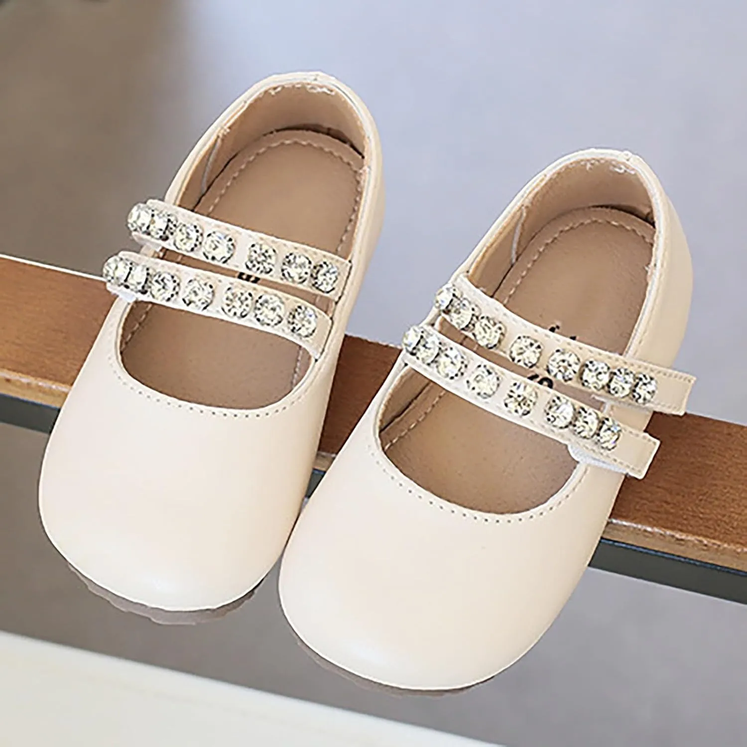 Girls Leather Flat Mary Jane Dress Shoes with Pearl Strap Kids Wedding Part School niform occasins Shoes
