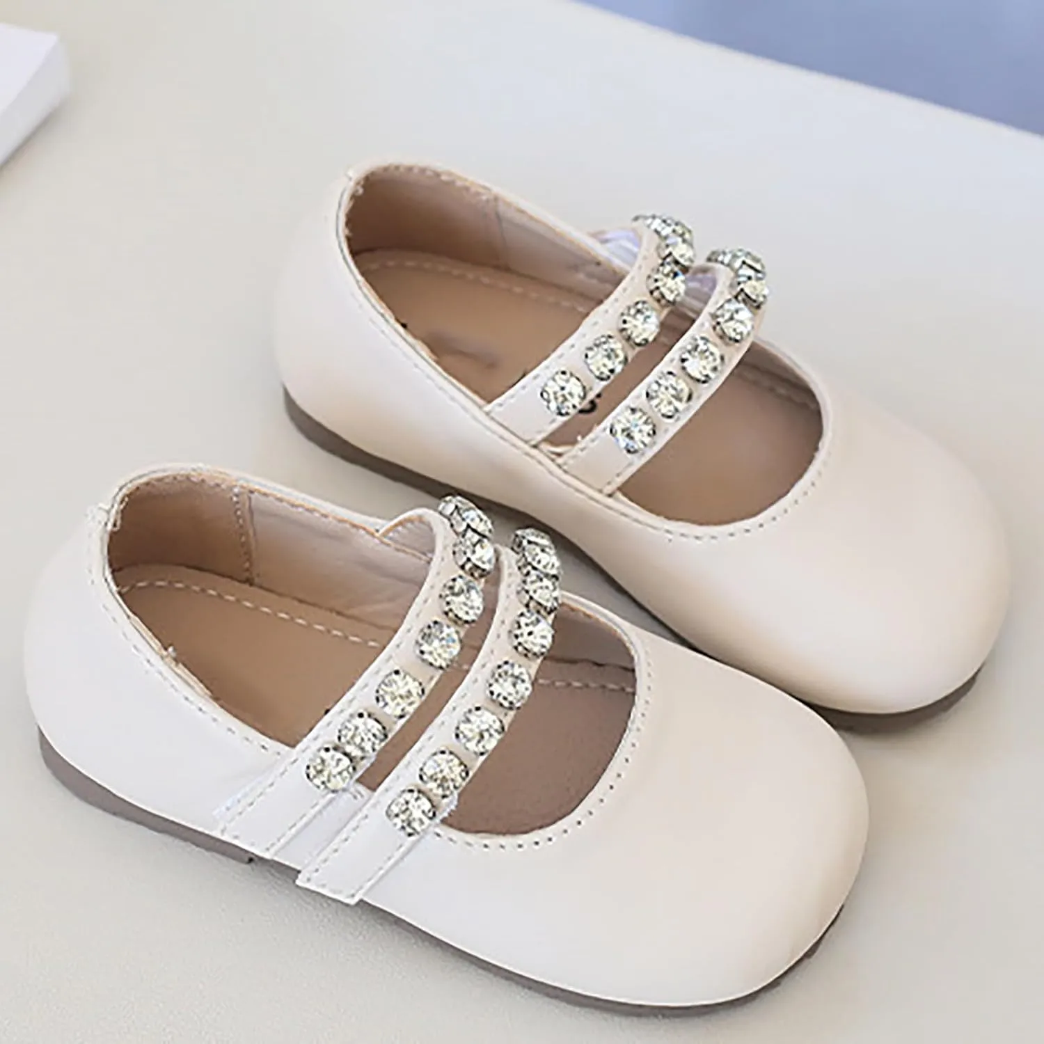 Girls Leather Flat Mary Jane Dress Shoes with Pearl Strap Kids Wedding Part School niform occasins Shoes