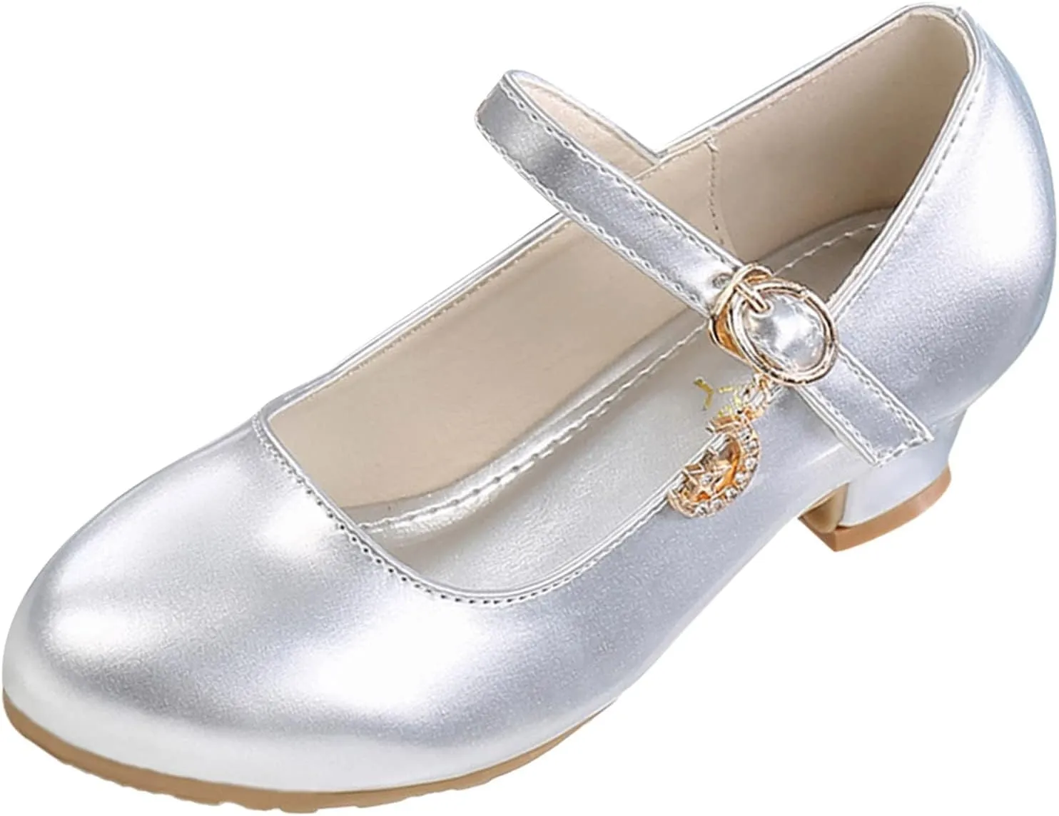 Girls Low Heels Dress Shoes with Ankle Strap Mary Jane Princess School Wedding Pary Pump Shoes for Toddler Kid