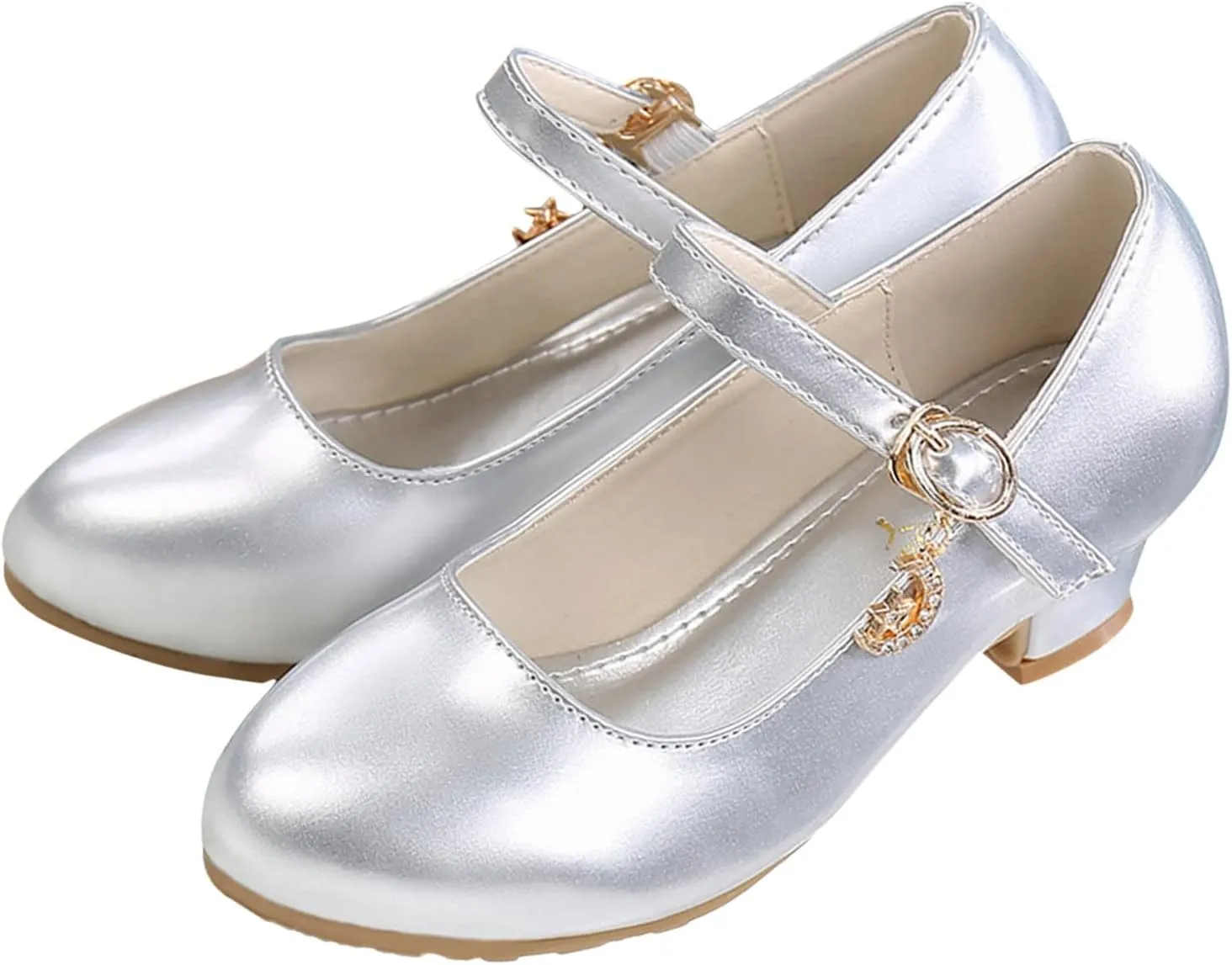 Girls Low Heels Dress Shoes with Ankle Strap Mary Jane Princess School Wedding Pary Pump Shoes for Toddler Kid