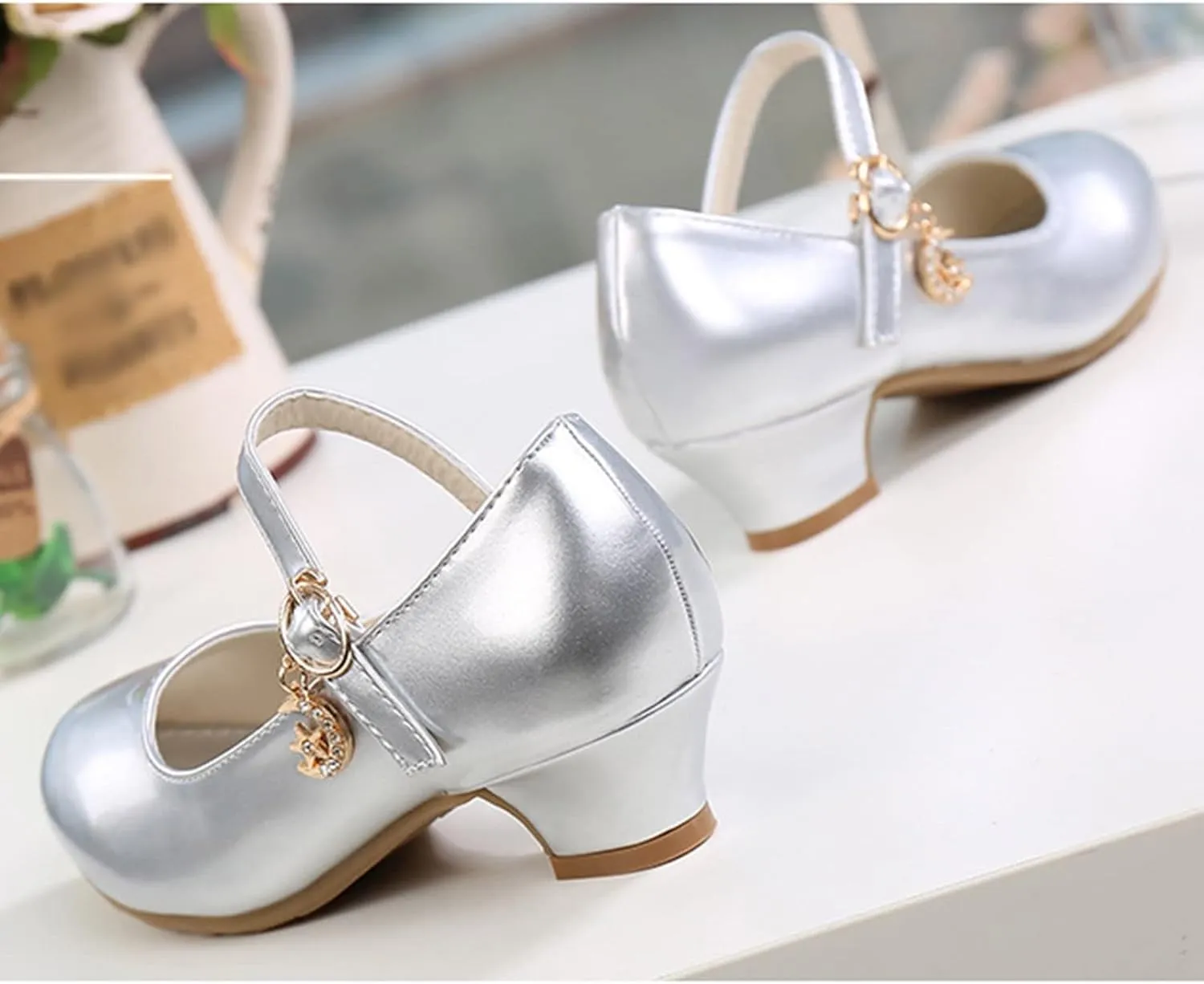 Girls Low Heels Dress Shoes with Ankle Strap Mary Jane Princess School Wedding Pary Pump Shoes for Toddler Kid
