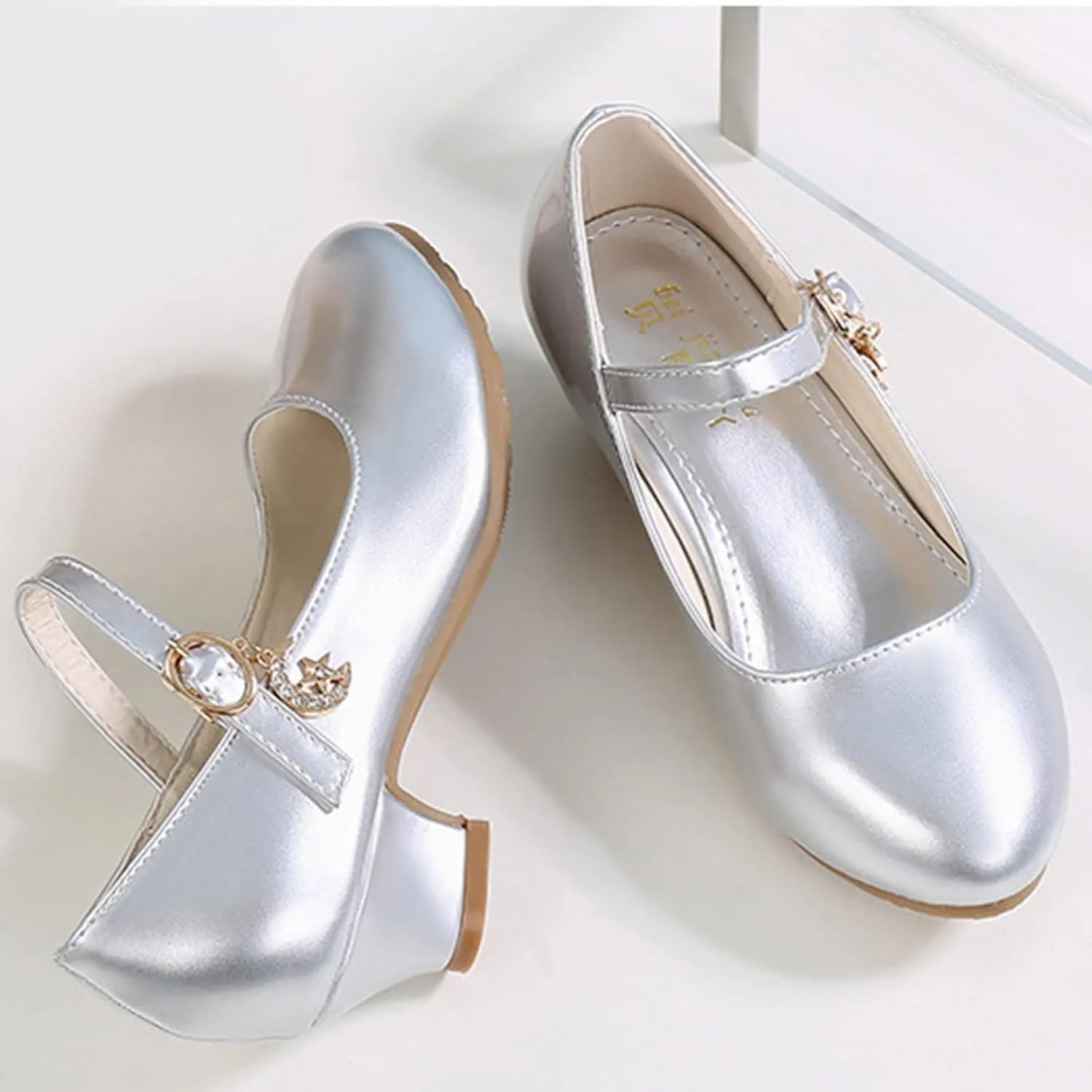 Girls Low Heels Dress Shoes with Ankle Strap Mary Jane Princess School Wedding Pary Pump Shoes for Toddler Kid