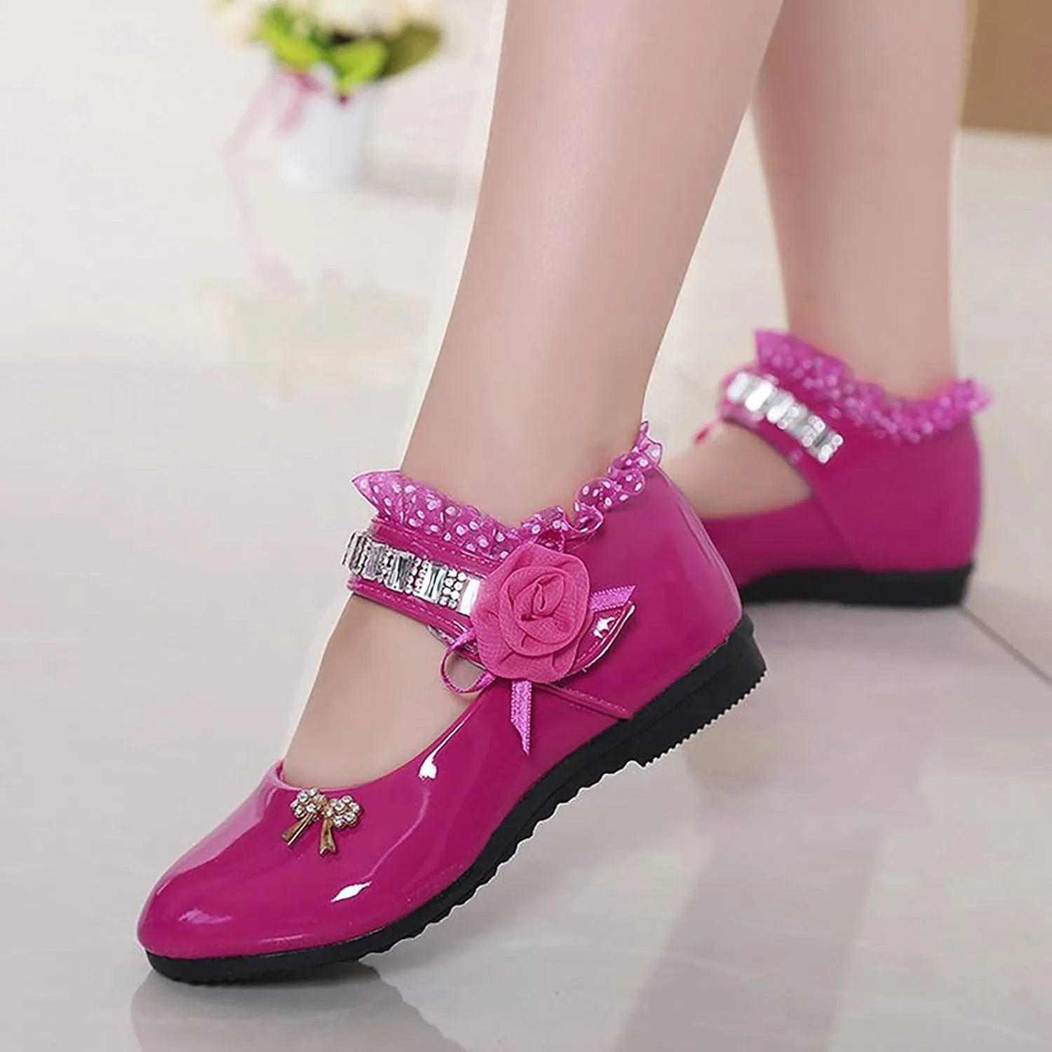 Girls Paten Leather Dress Shoes Little Girls Uniform Mary Jane Closed Toe Princess Flat Heels for Part Wedding