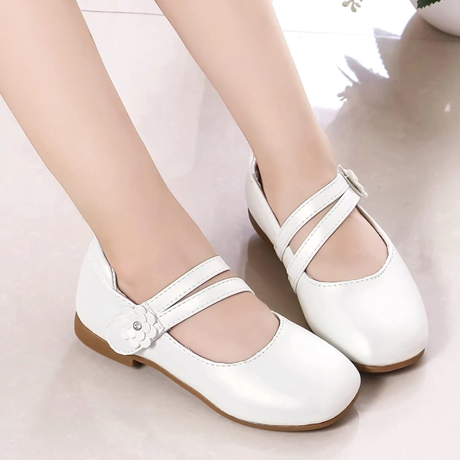 Girls Toddler Mary Jane Flat Low Heel Flower Wedding Party Pump Dress Shoes Ballerina Flat for School Party?