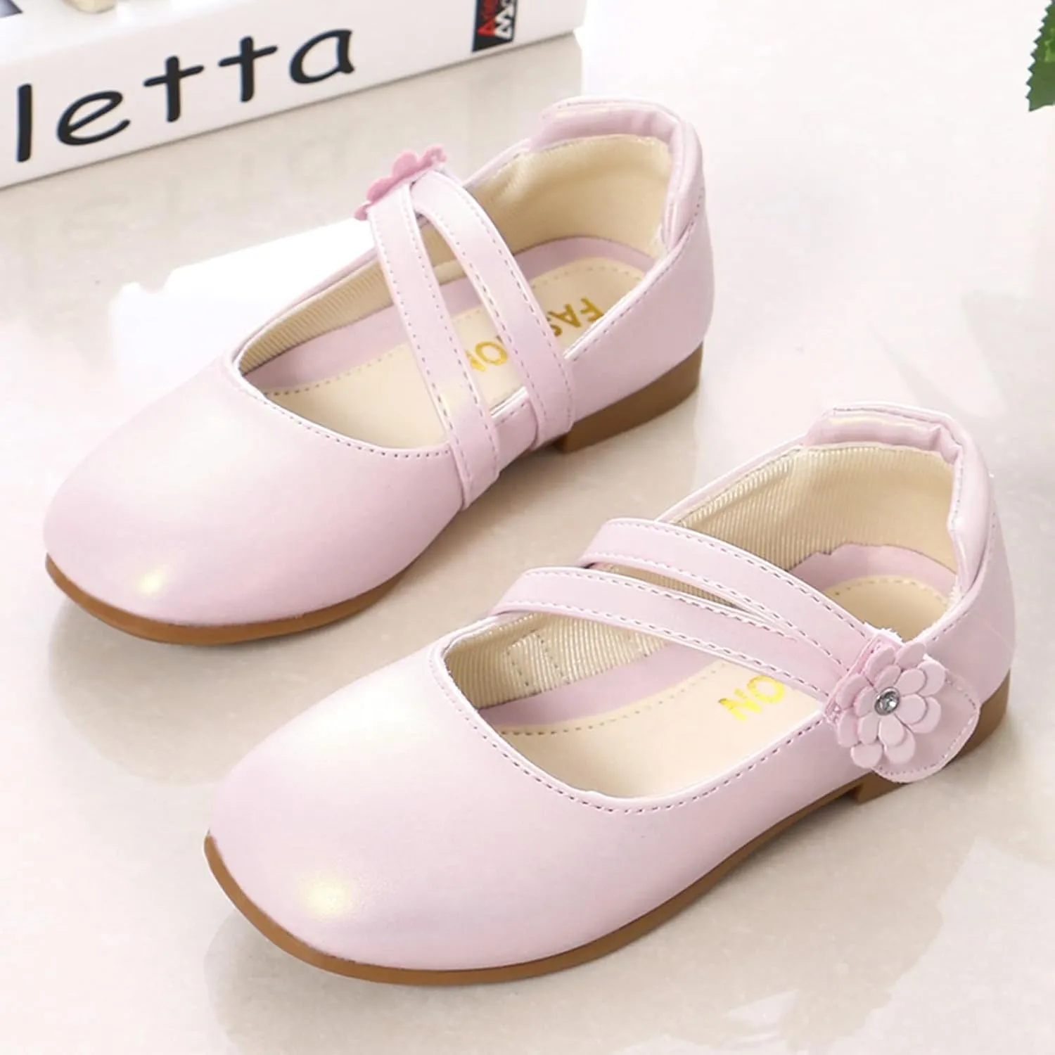 Girls Toddler Mary Jane Flat Low Heel Flower Wedding Party Pump Dress Shoes Ballerina Flat for School Party?
