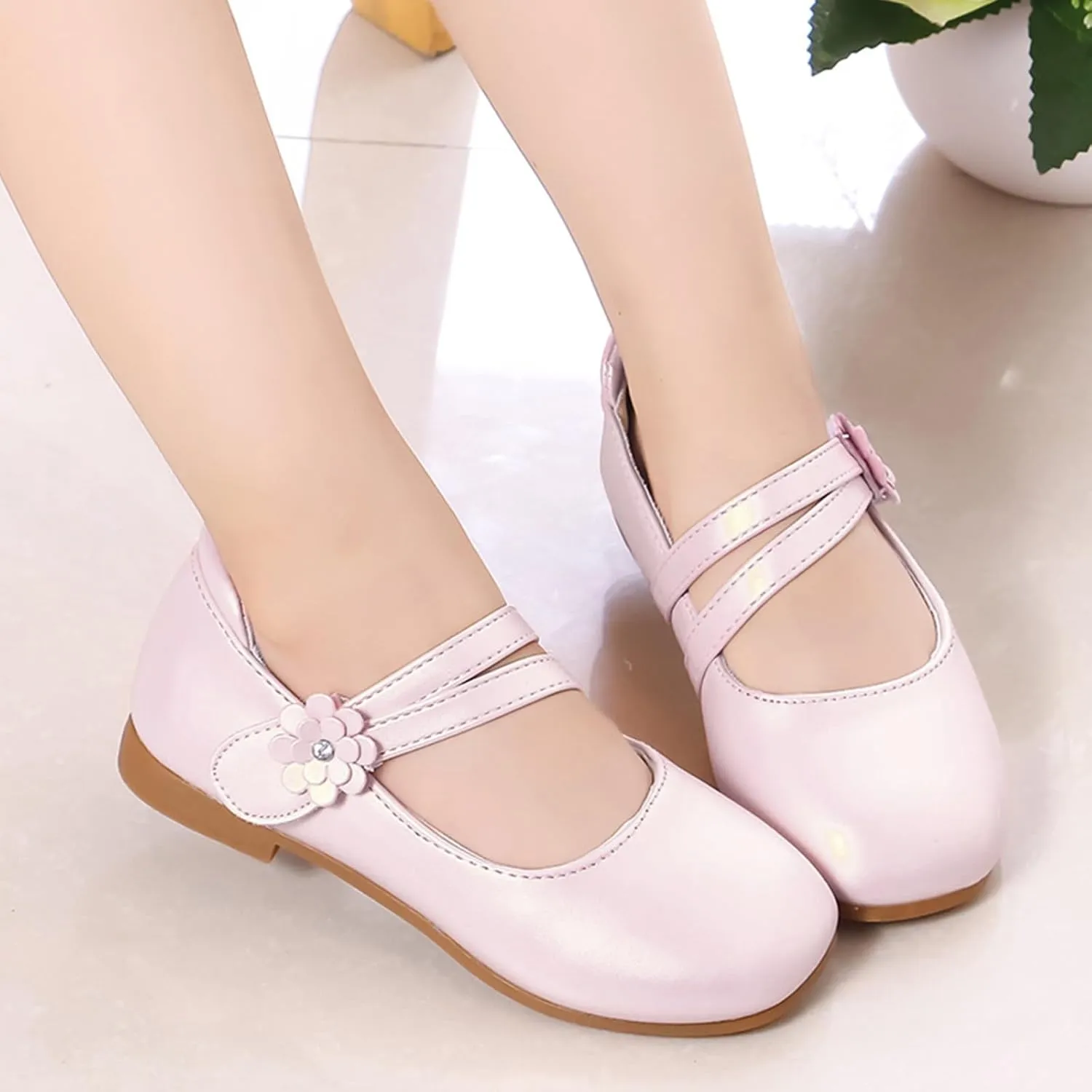 Girls Toddler Mary Jane Flat Low Heel Flower Wedding Party Pump Dress Shoes Ballerina Flat for School Party?