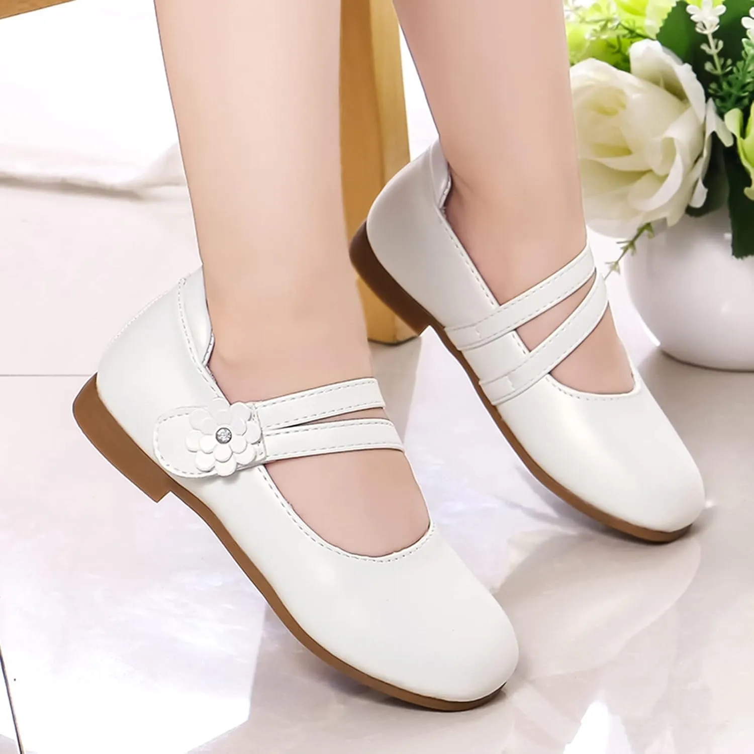 Girls Toddler Mary Jane Flat Low Heel Flower Wedding Party Pump Dress Shoes Ballerina Flat for School Party?