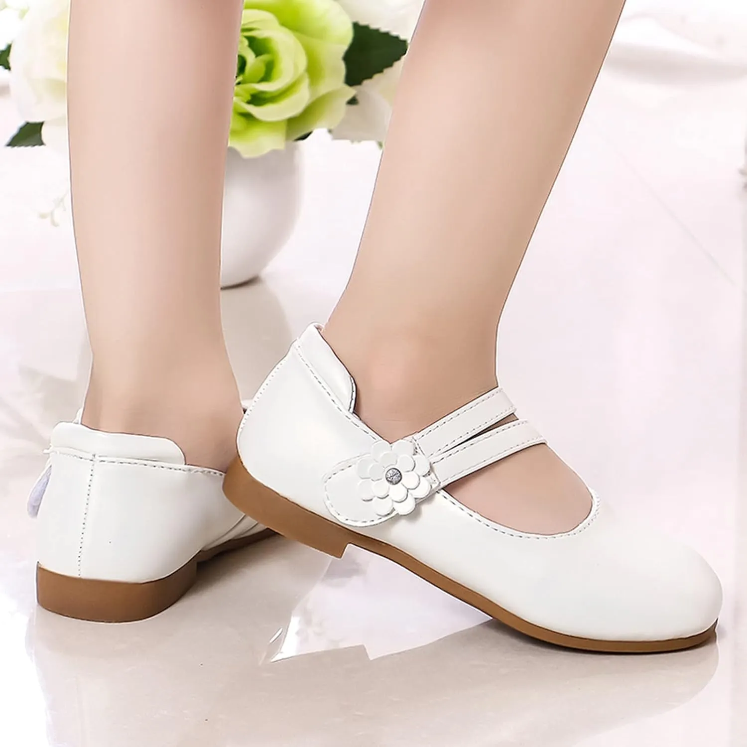 Girls Toddler Mary Jane Flat Low Heel Flower Wedding Party Pump Dress Shoes Ballerina Flat for School Party?