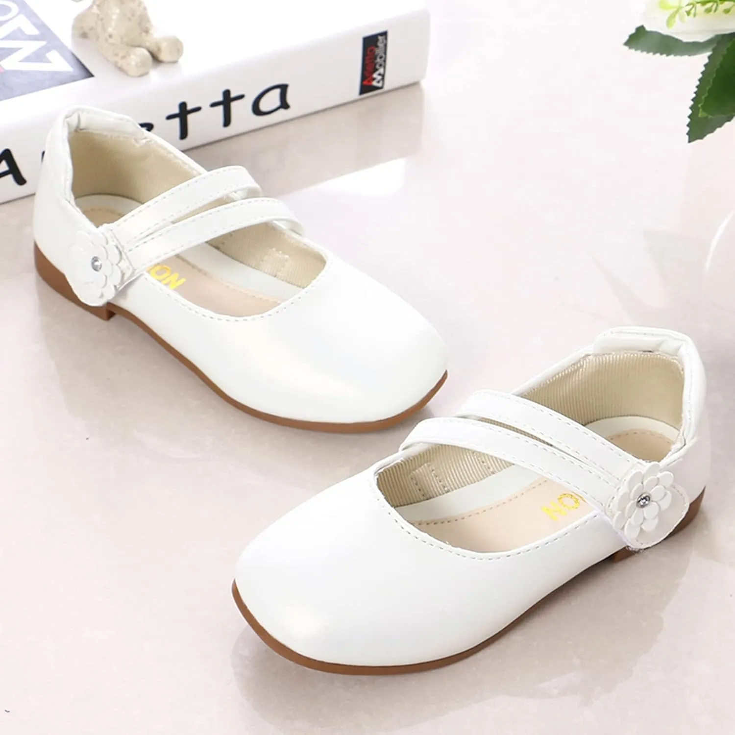 Girls Toddler Mary Jane Flat Low Heel Flower Wedding Party Pump Dress Shoes Ballerina Flat for School Party?