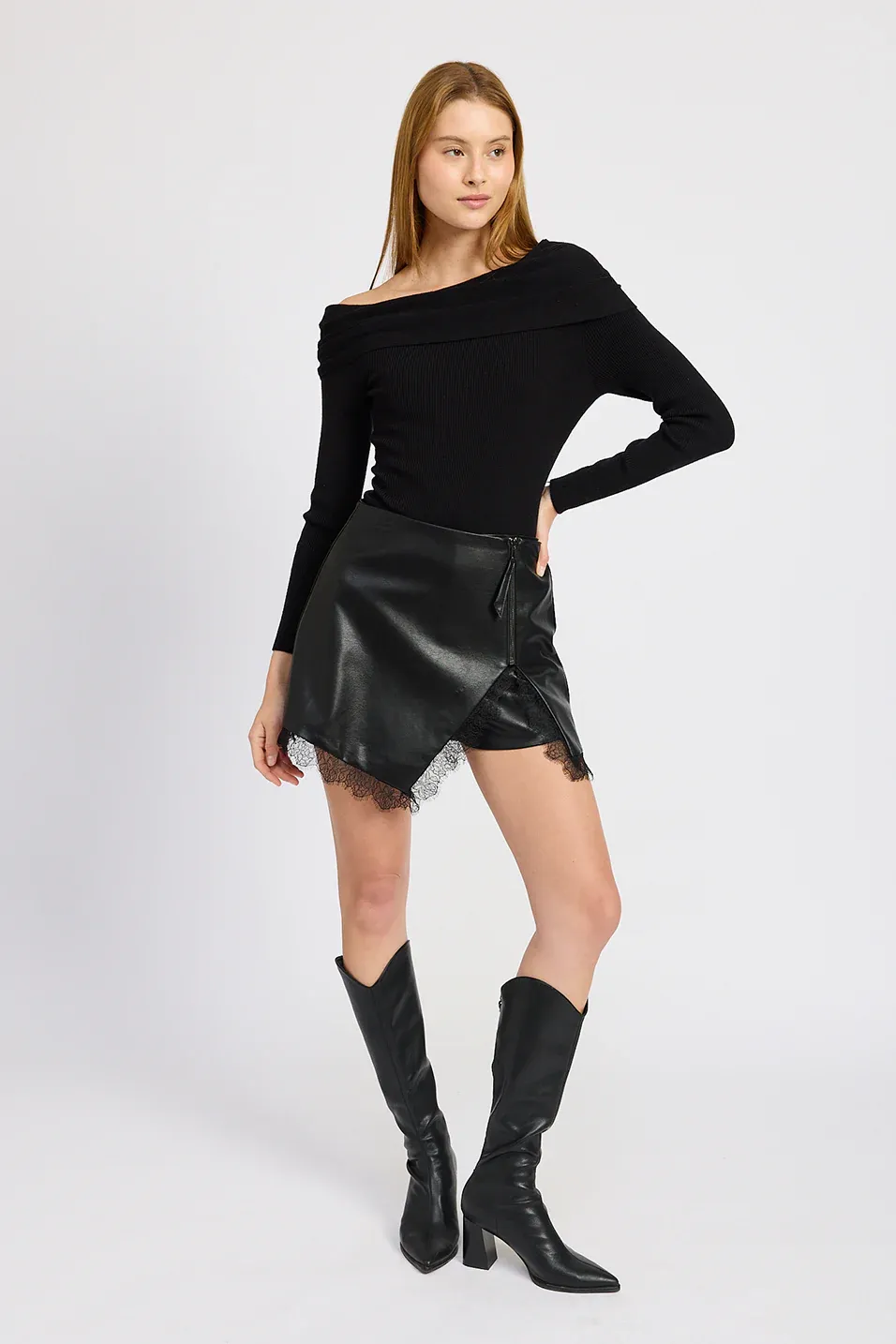 Jett Vegan Leather Mini Skort - Black