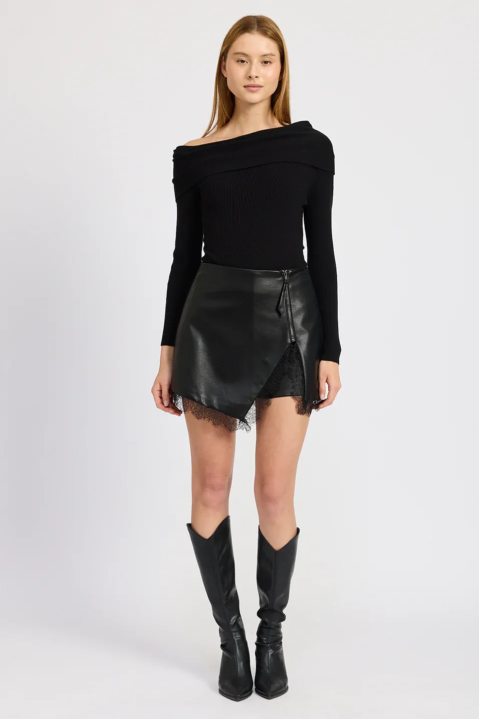 Jett Vegan Leather Mini Skort - Black