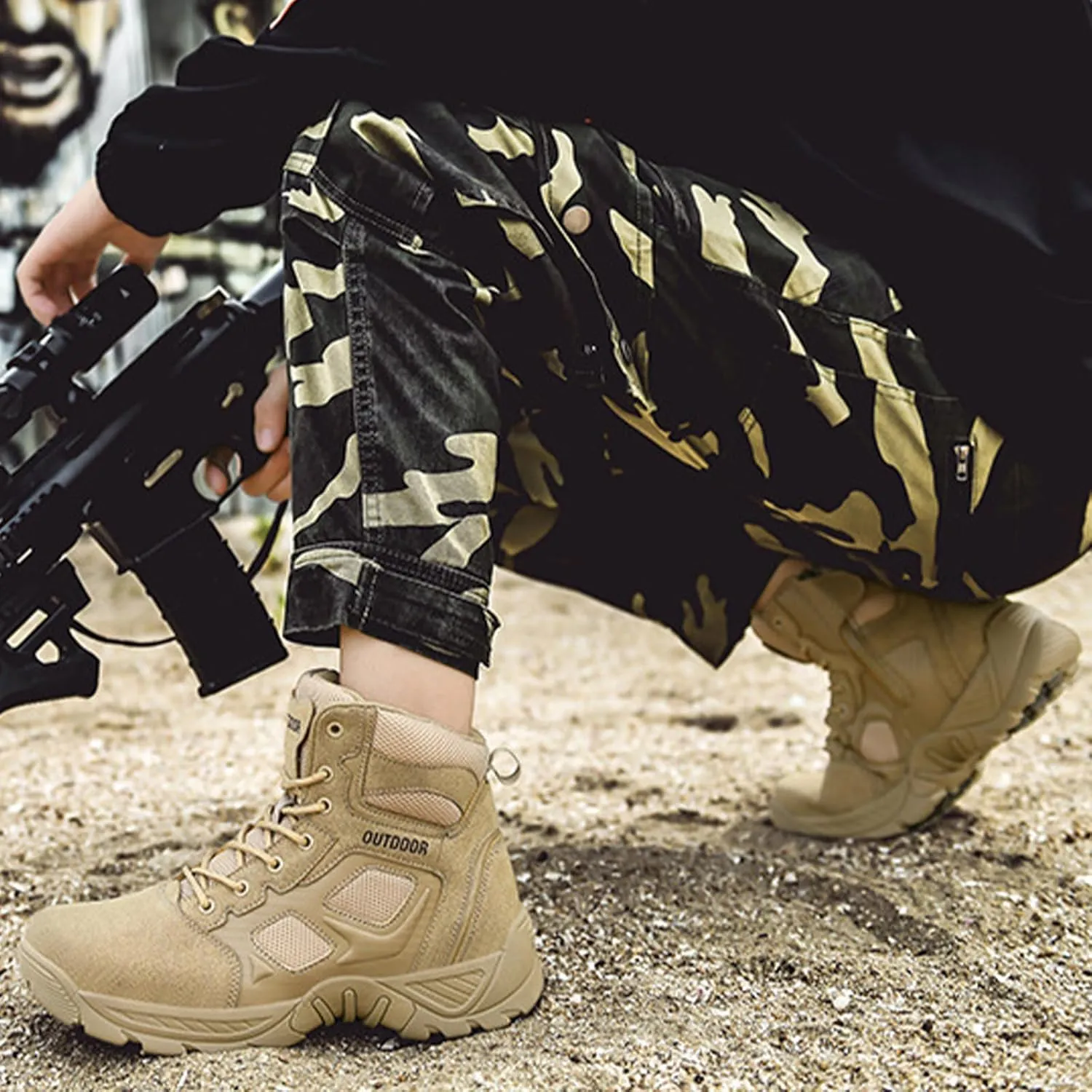 Kervaky Men's military boots, tactical boots, breathable boots, high top hiking boots, combat boots, outdoor desert boots