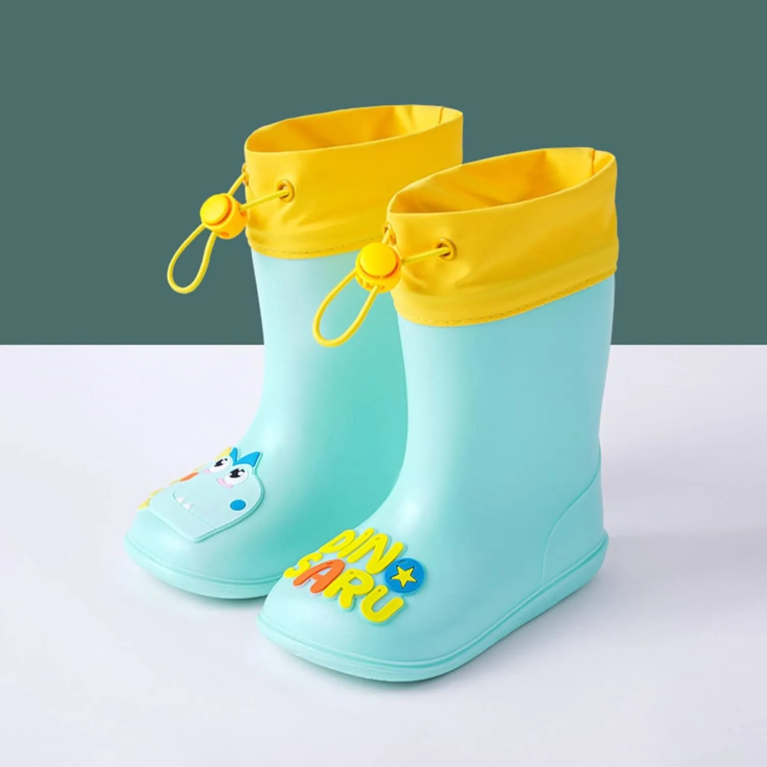 Kids Dinosaur Rain Boots with an Elastic Boot Collar, Toddler Rain Shoes Children Waterproof Boots Toddler Water Shoes