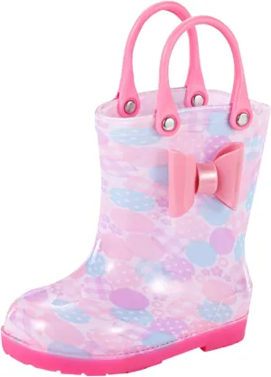 Kids Rain Boots for Girls Toddler Lightwight Waterproof Rubber Boots Cute Bow with Easy-On Handles Infant Girl Shoes
