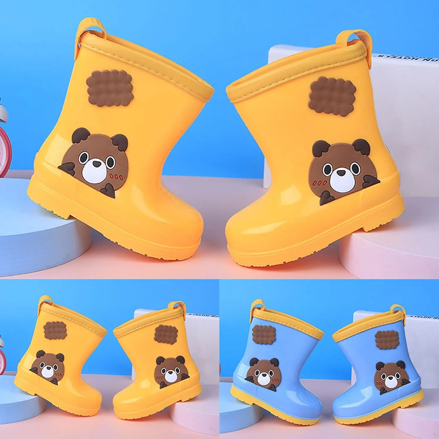 Kids Rain Boots Rubber Waterproof Toddler Rain Boots Cute Bear Cartoon Boys Girls Mud Boots Water Shoes Baby Boy Boots
