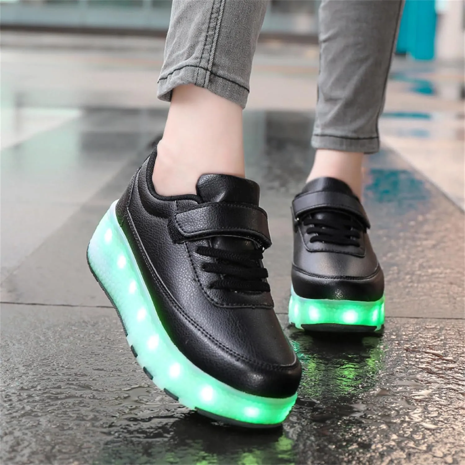 Kids Roller Skate Shoes Roller Sport Sneakers Shoes for Boys Girls Outdoor Sneakers Shoes with 2 Wheels Retractable Sneakers Shoes for Children's Park Walking Sports, B2218 Black