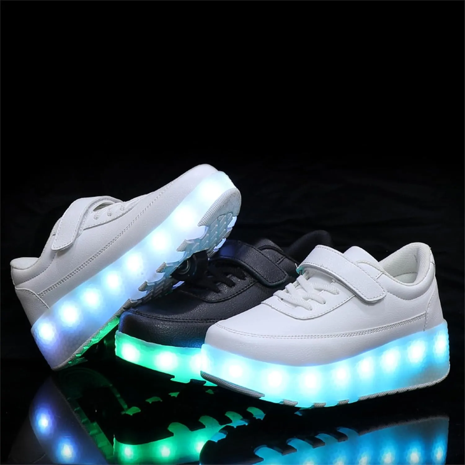 Kids Roller Skate Shoes Roller Sport Sneakers Shoes for Boys Girls Outdoor Sneakers Shoes with 2 Wheels Retractable Sneakers Shoes for Children's Park Walking Sports, B2218 Black