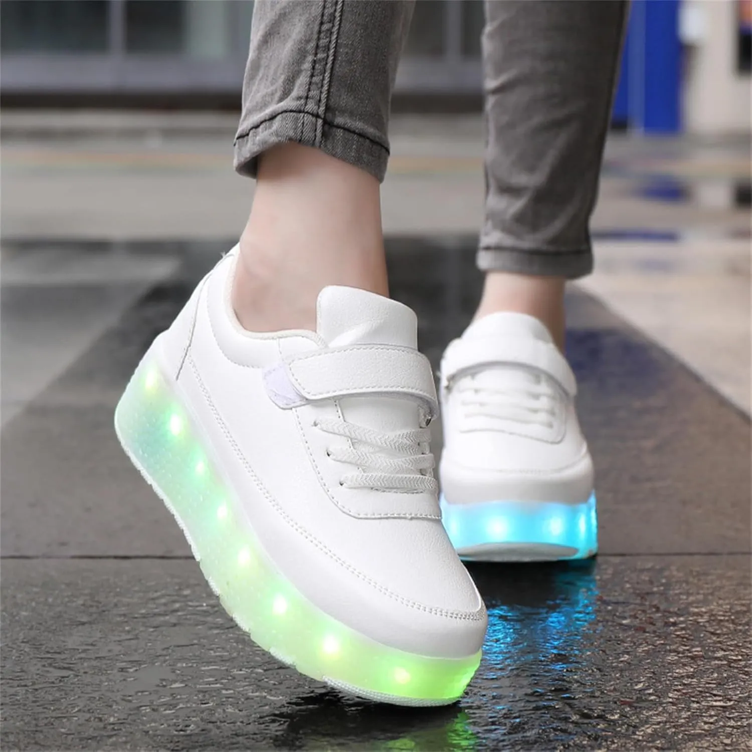Kids Roller Skate Shoes Roller Sport Sneakers Shoes for Boys Girls Outdoor Sneakers Shoes with 2 Wheels Retractable Sneakers Shoes for Children's Park Walking Sports, B2218 Black