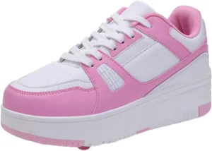 Kids Roller Skates Shoes Sneakers for Boys & Girls, Outdoor Parkour Shoes with 2 Wheels Unisex Skateboarding Shoe Retractable Skating Shoes for Children's Park Walking Sports