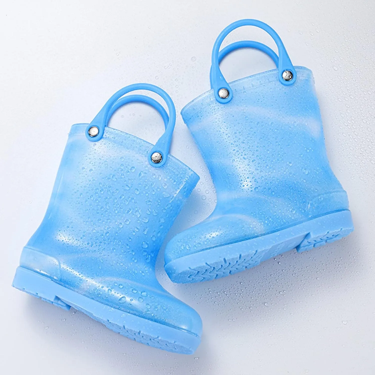 Kids Tie Dye Waterproof Rain Boot with Pull on Handles Toddler Girls Bow Rain Boots Rubber Boots Cute Water Shoes