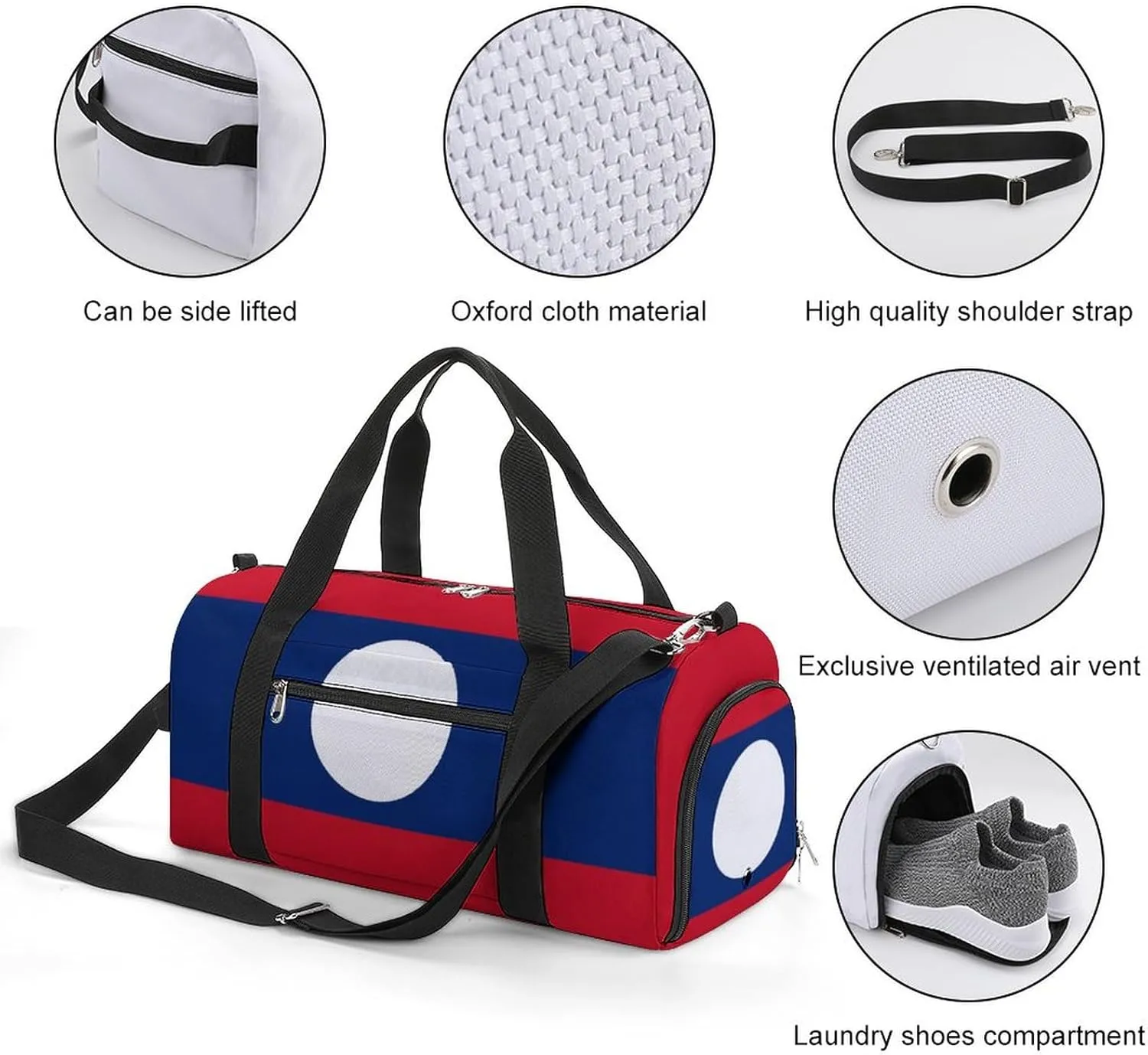 Laos Flag Gym Bag for Boys Girls with Shoe Compartment and Wet Pocket