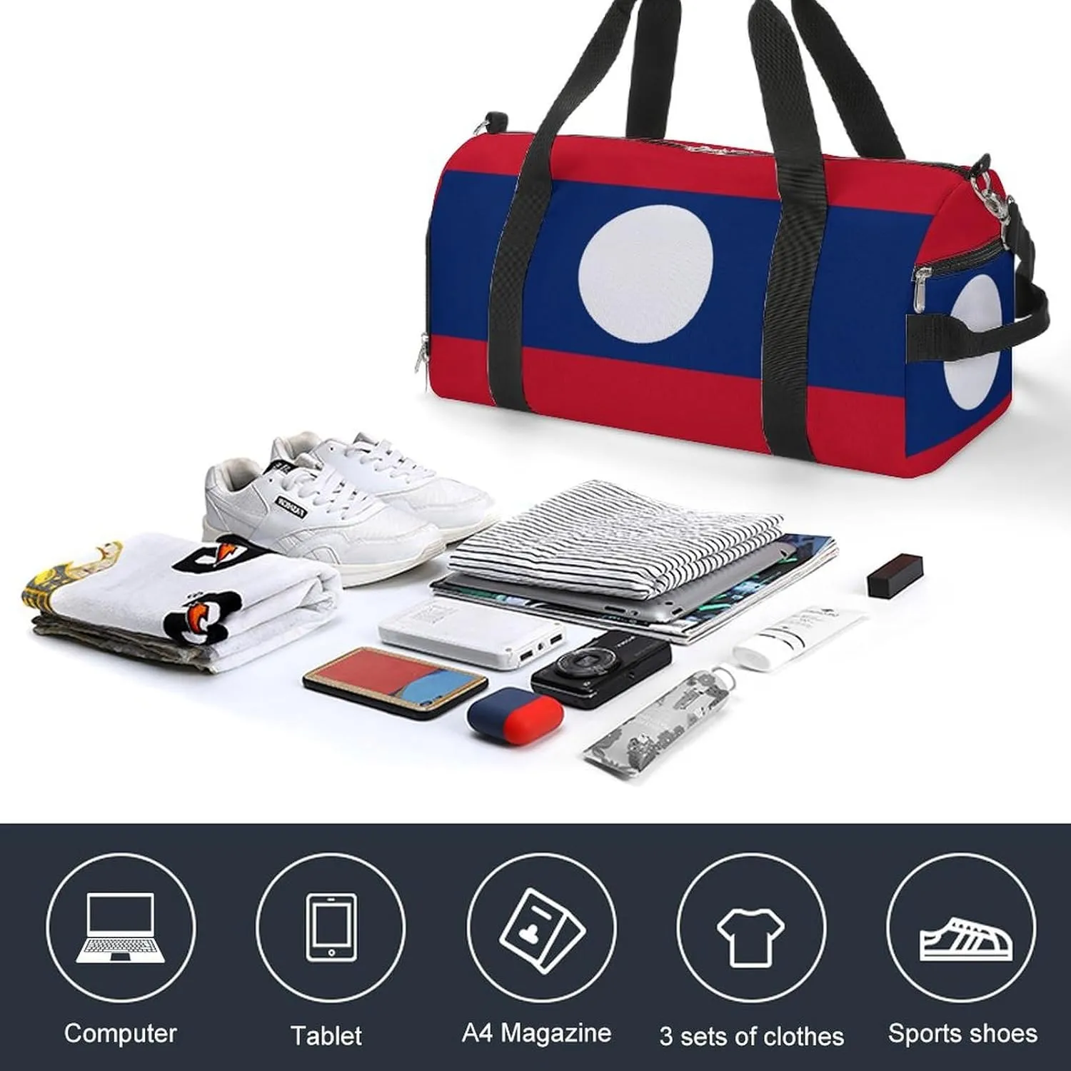 Laos Flag Gym Bag for Boys Girls with Shoe Compartment and Wet Pocket