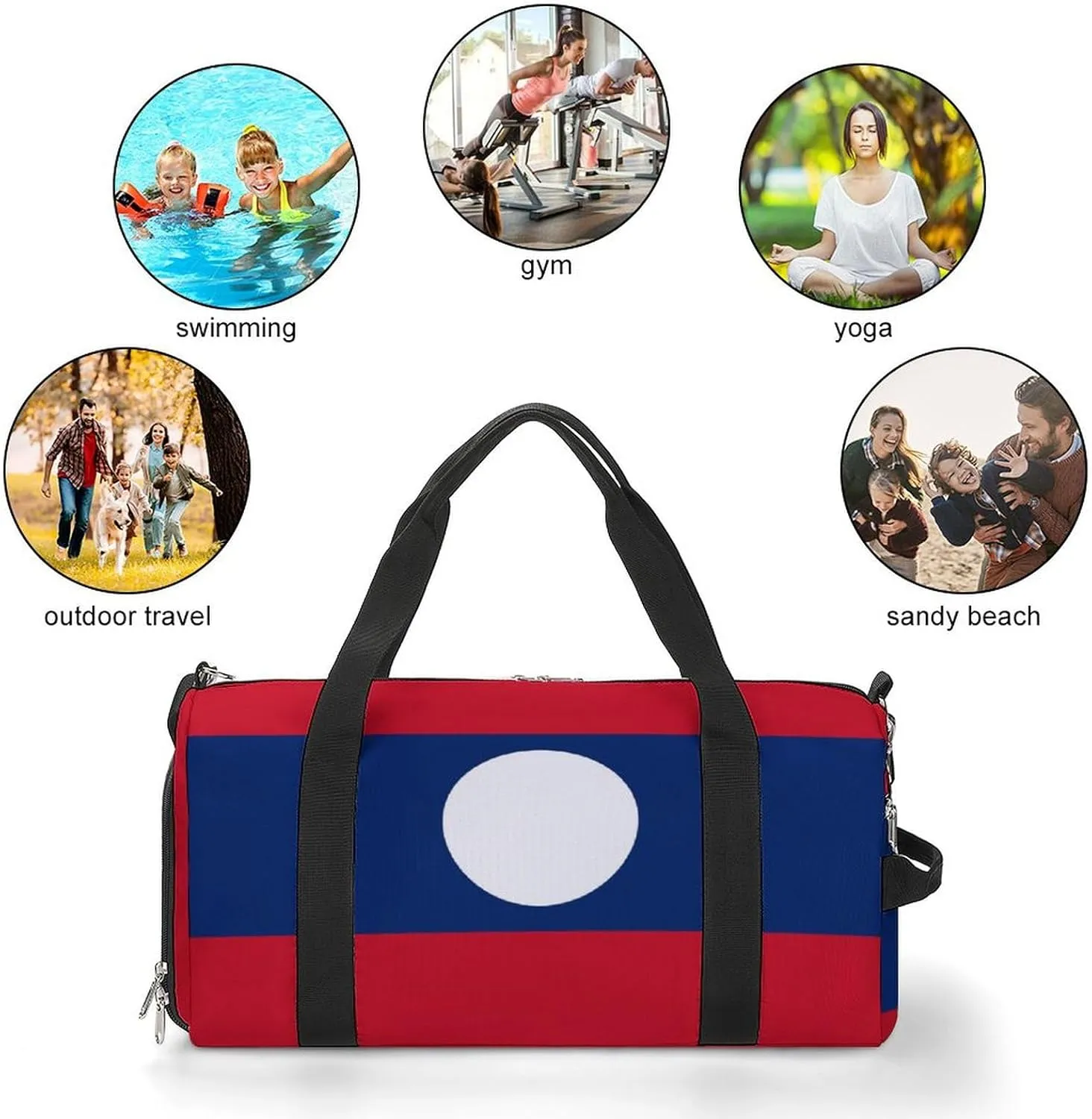 Laos Flag Gym Bag for Boys Girls with Shoe Compartment and Wet Pocket