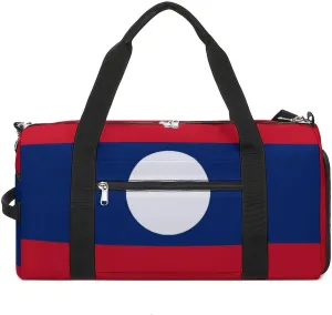 Laos Flag Gym Bag for Boys Girls with Shoe Compartment and Wet Pocket