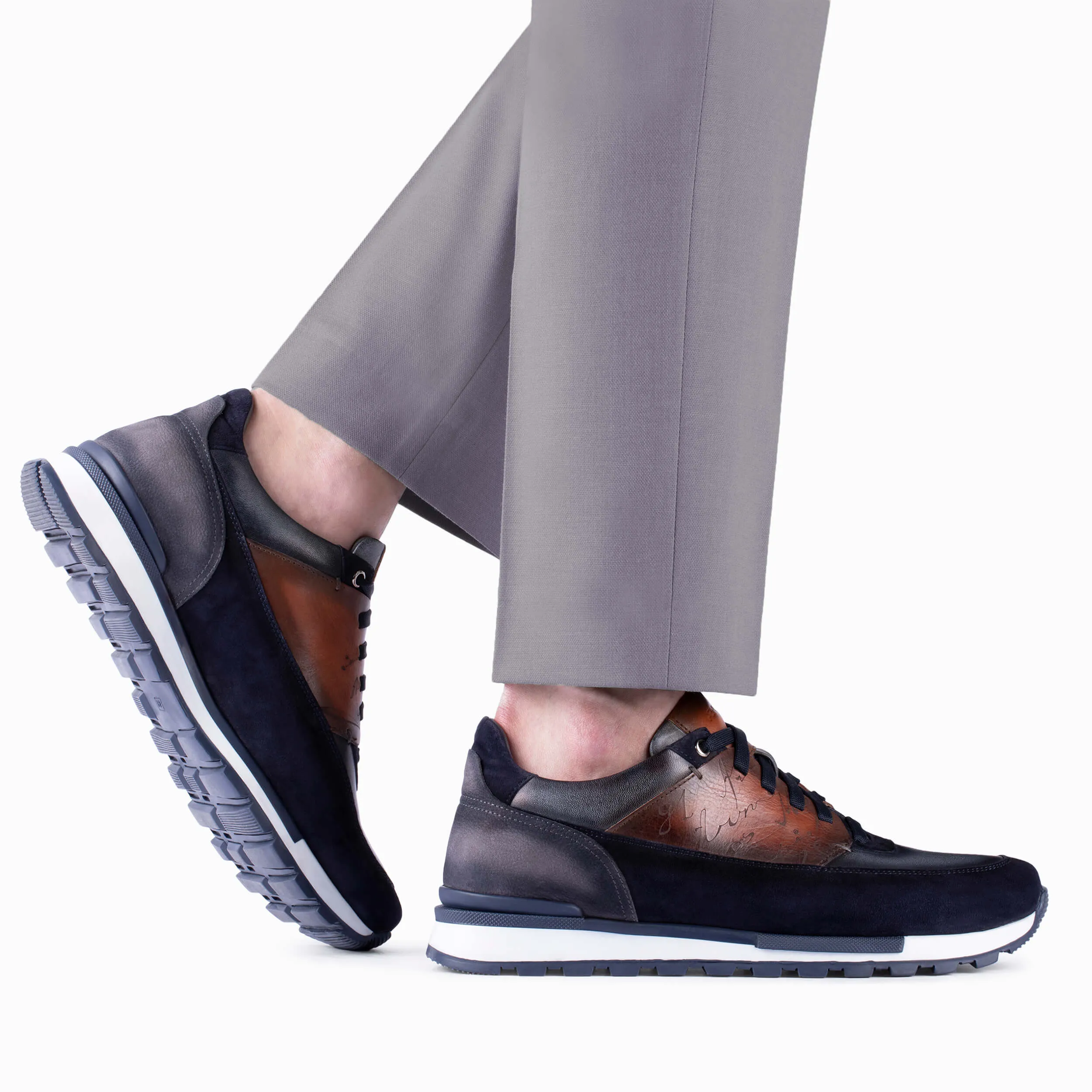 Men's Blue & Brown Patina Leather Sneaker