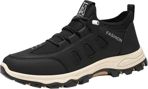 Men's Hiking Waterproof Casual Breathable Mesh Leather Outdoor Lightweight Comfortable Non Slip Walking Work Mountaineering Shoes with Adjustable Lace Arch Support