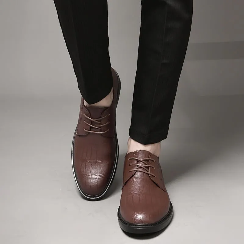 Men's Orthopedic Leather Dress Shoes - Modern Business Casual Oxford Shoes with Comfort Lace-Up Design and Block Heel